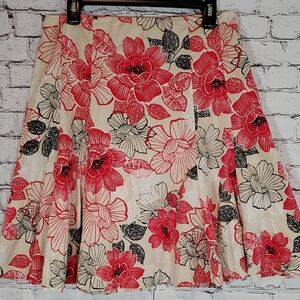 New York & Co. Floral A-Line Skirt — Red, Black, Cream — Size 8